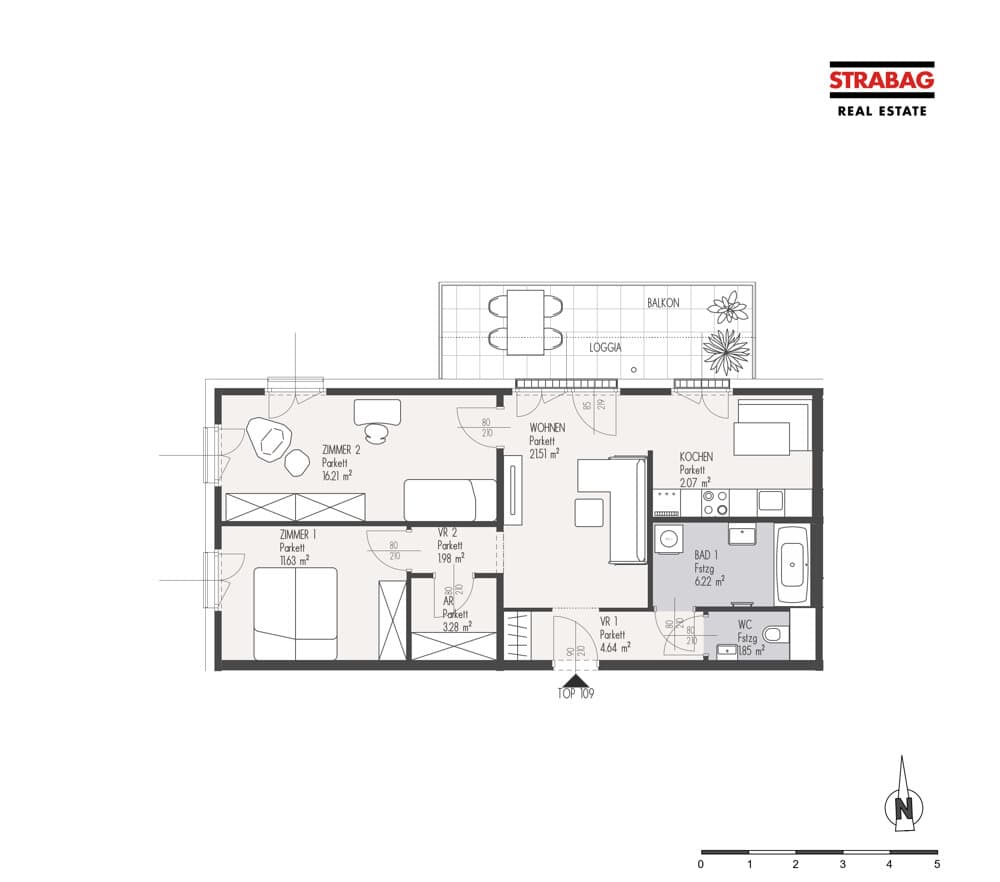 Floorplan Top 109 — Mein:G — 3 Rooms — 69.4 m² — 5. OG