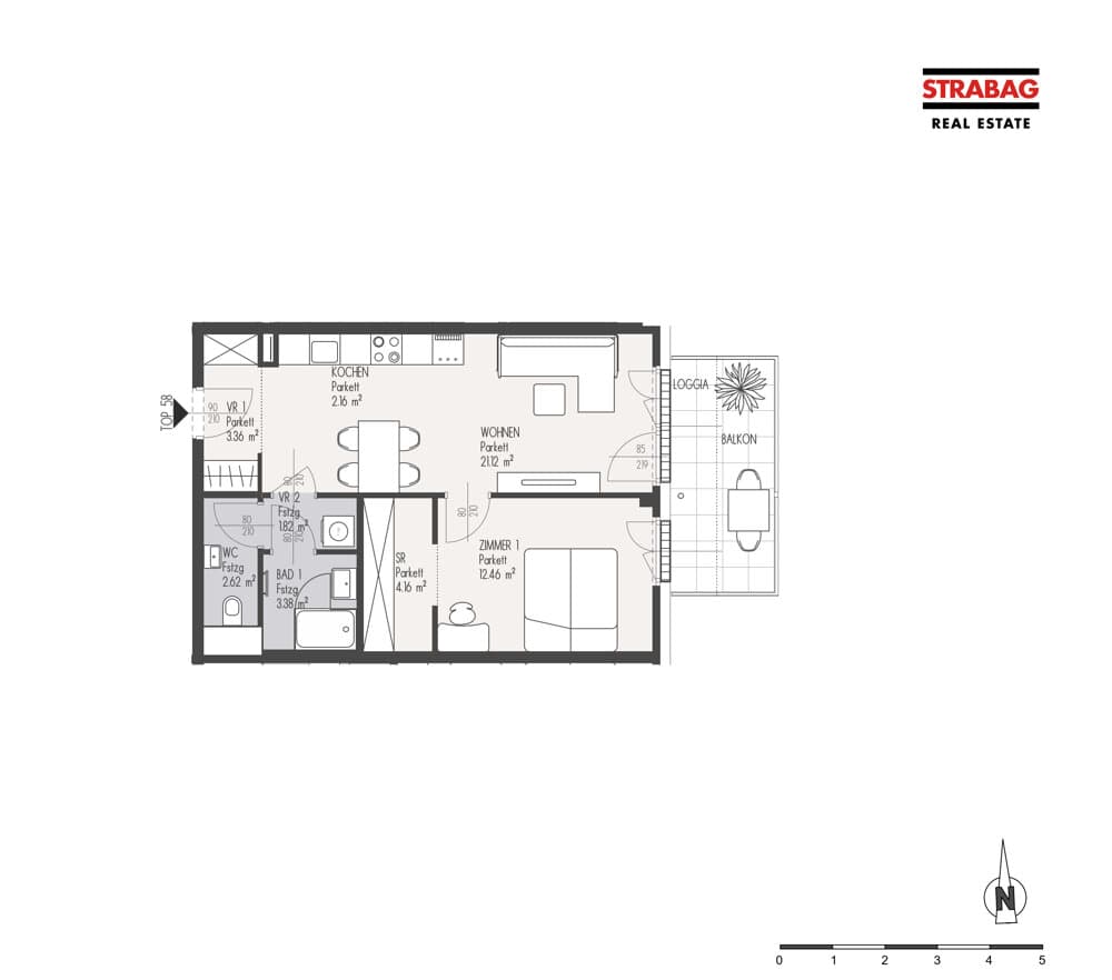 Grundriss Top 58 — Mein:G — 2 Zimmer — 51,1 m² — 3. OG