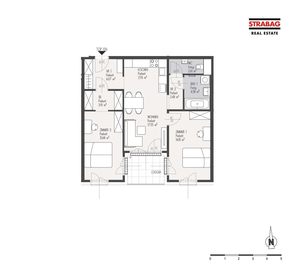Floorplan Top 106 — Mein:G — 3 Rooms — 68.6 m² — 5. OG