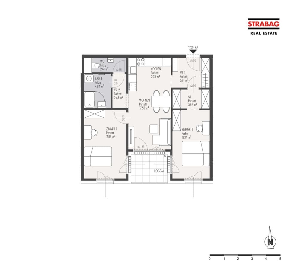 Grundriss Top 65 — Mein:G — 3 Zimmer — 68,6 m² — 3. OG
