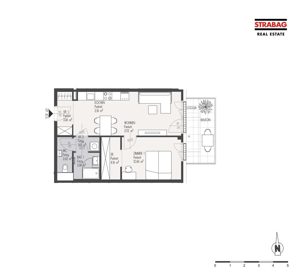 Grundriss Top 42 — Mein:G — 2 Zimmer — 51,1 m² — 2. OG