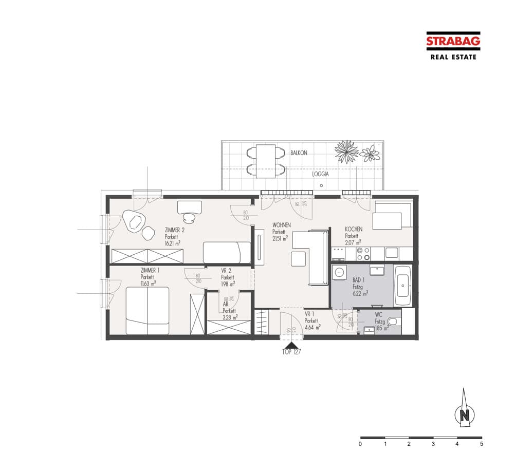 Floorplan Top 127 — Mein:G — 3 Rooms — 69.4 m² — 6. OG