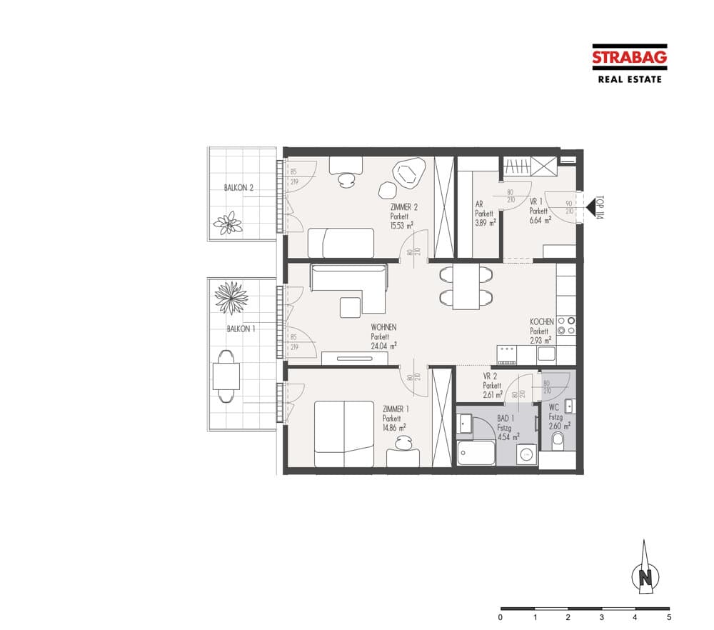 Floorplan Top 114 — Mein:G — 3 Rooms — 77.6 m² — 6. OG