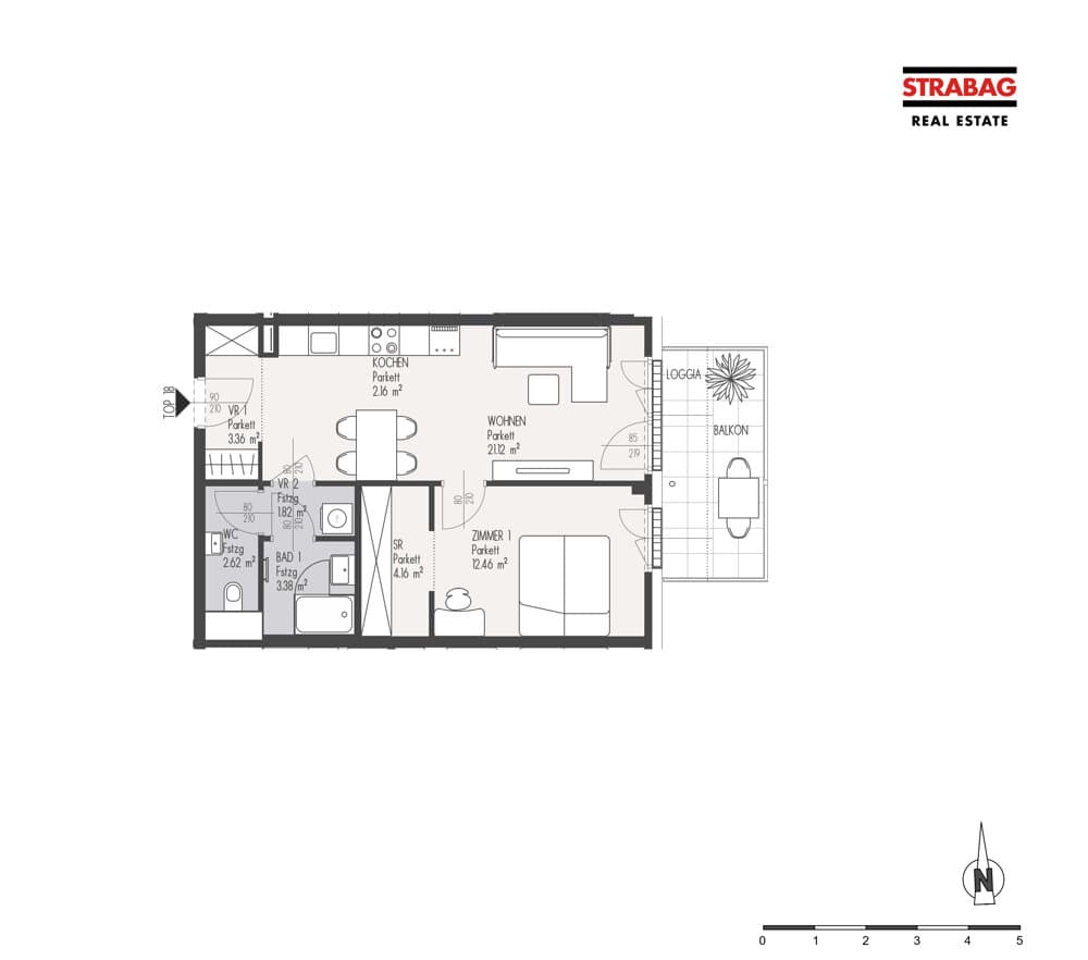 Grundriss Top 18 — Mein:G — 2 Zimmer — 51,1 m² — 1. OG