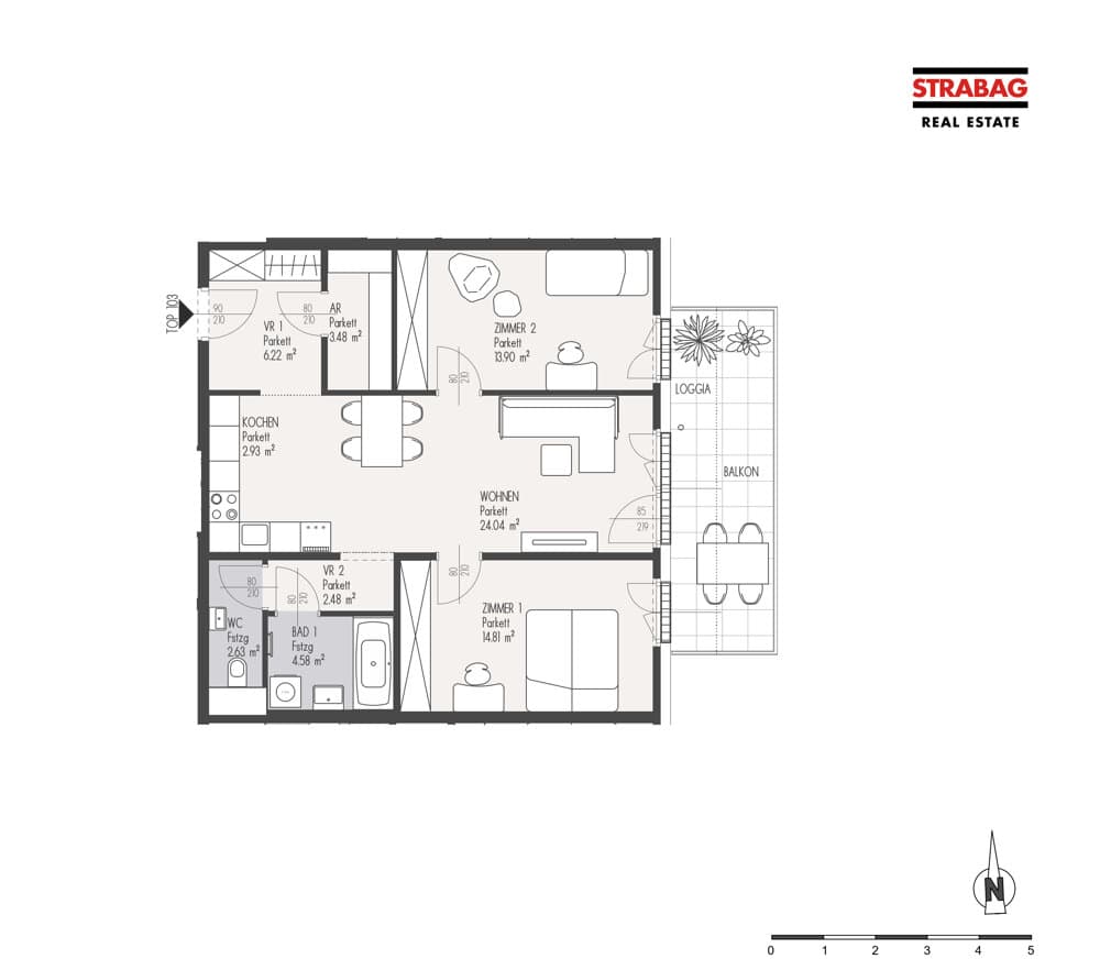Grundriss Top 103 — Mein:G — 3 Zimmer — 75,1 m² — 5. OG