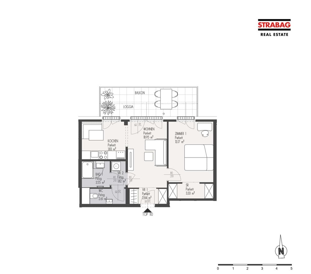Grundriss Top 110 — Mein:G — 2 Zimmer — 48,1 m² — 5. OG