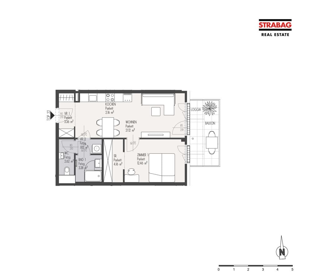 Grundriss Top 22 — Mein:G — 2 Zimmer — 51,1 m² — 1. OG