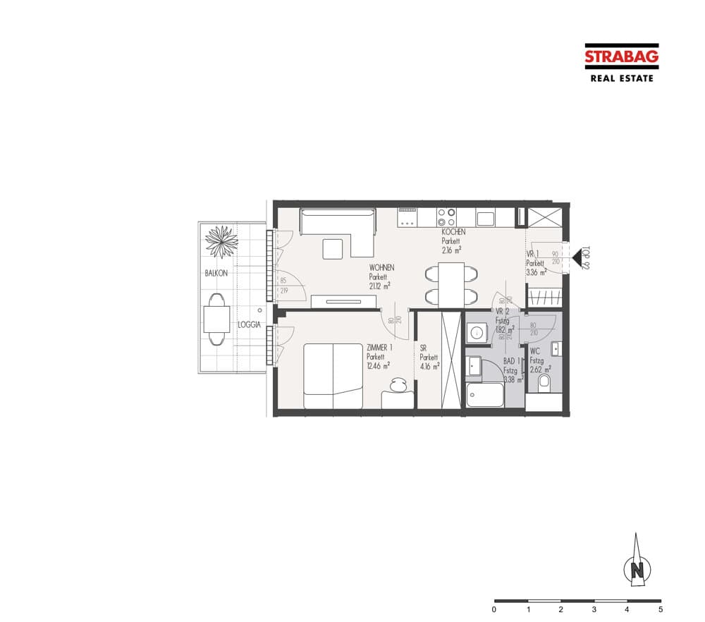 Grundriss Top 92 — Mein:G — 2 Zimmer — 51,1 m² — 5. OG