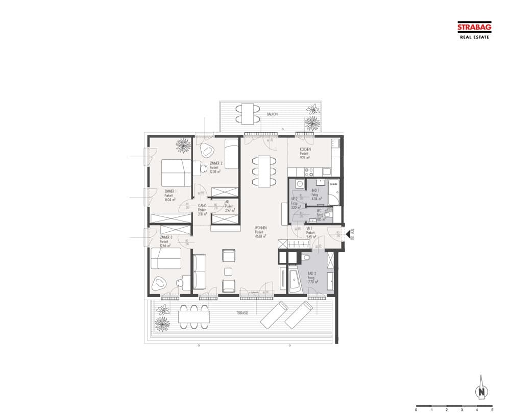 Floorplan Top 130 — Mein:G — 4 Rooms — 124.5 m² — 7. OG