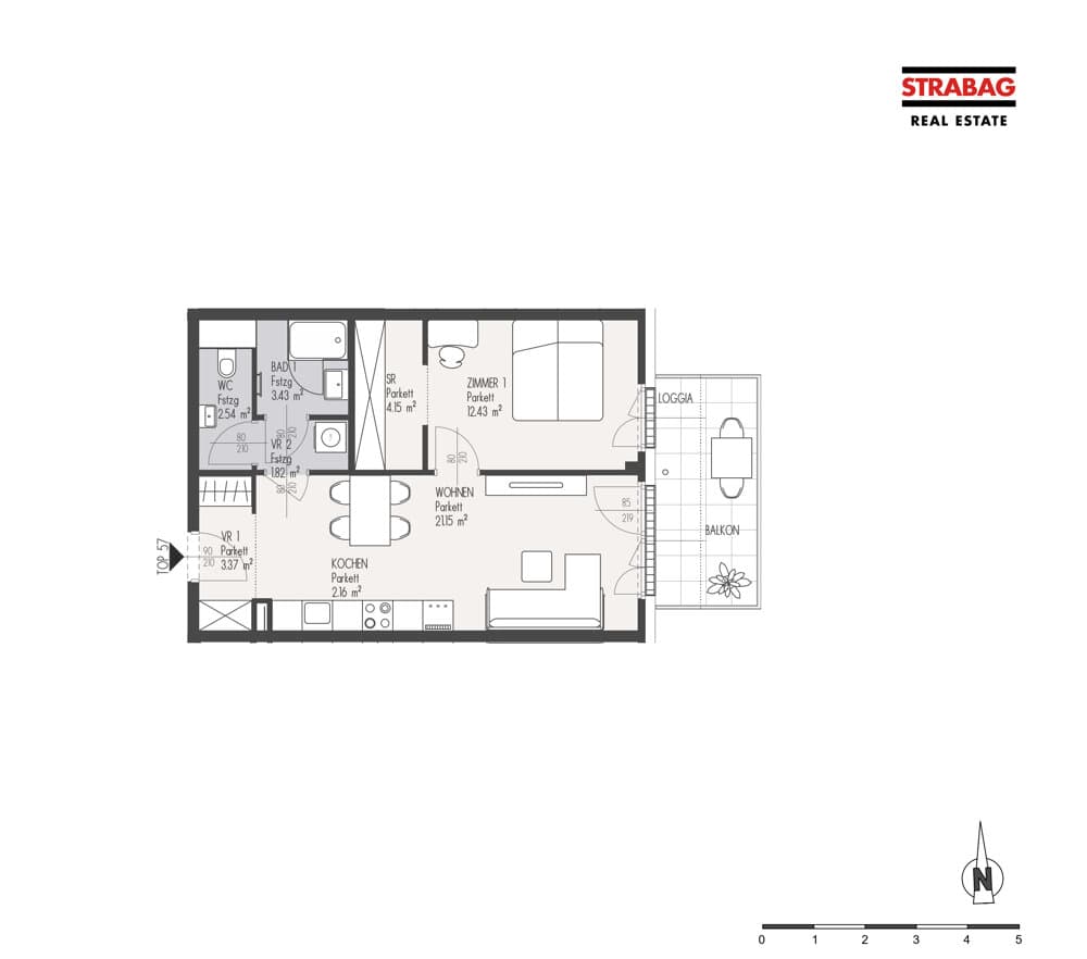 Grundriss Top 57 — Mein:G — 2 Zimmer — 51,1 m² — 3. OG