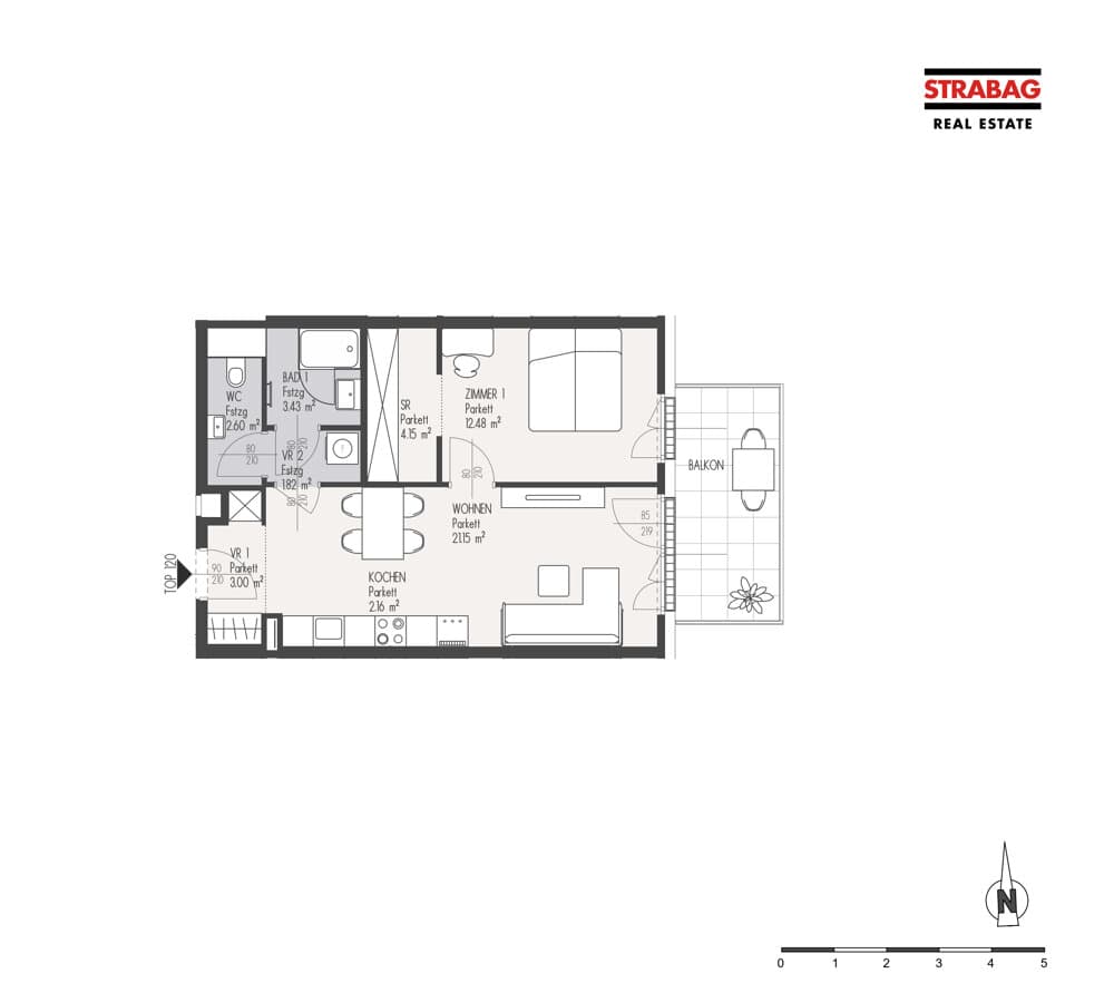 Grundriss Top 120 — Mein:G — 2 Zimmer — 50,8 m² — 6. OG