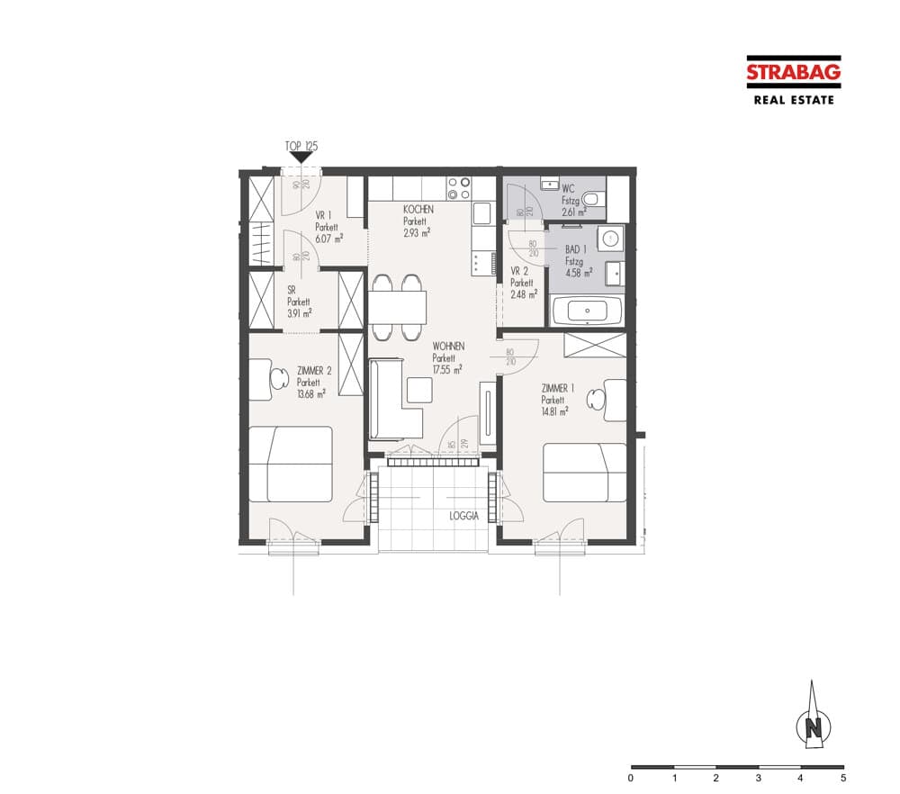 Grundriss Top 125 — Mein:G — 3 Zimmer — 68,6 m² — 6. OG