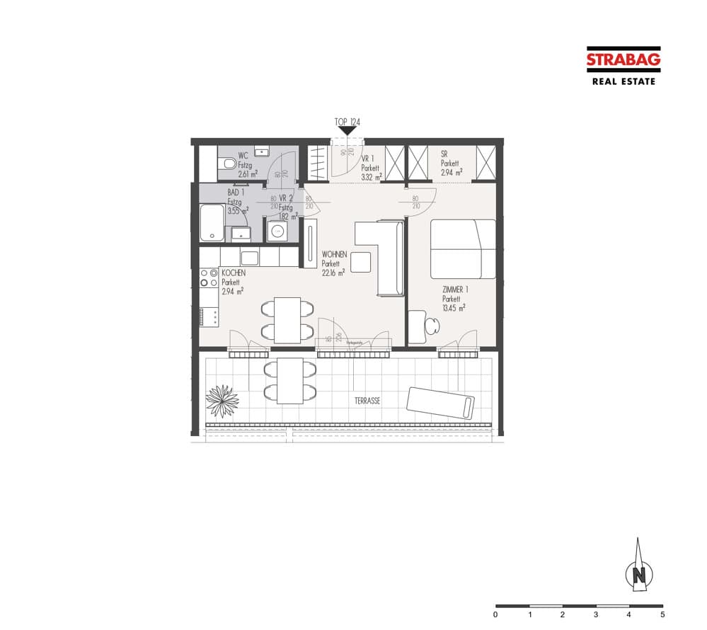 Floorplan Top 124 — Mein:G — 2 Rooms — 52.8 m² — 6. OG