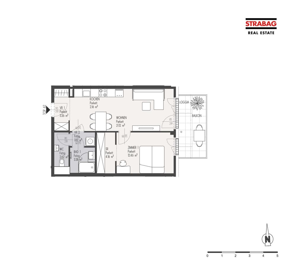 Grundriss Top 62 — Mein:G — 2 Zimmer — 51,1 m² — 3. OG