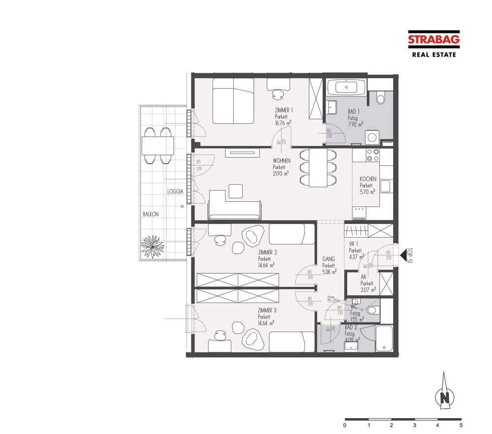 Floorplan Top 51 — Mein:G — 4 Rooms — 99.1 m² — 3. OG