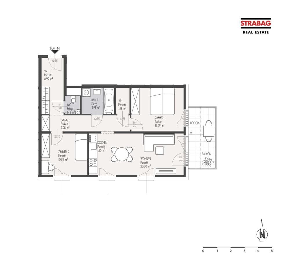 Grundriss Top 44 — Mein:G — 3 Zimmer — 68,3 m² — 2. OG