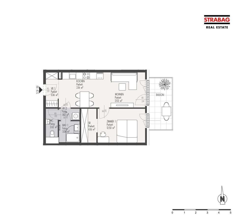 Grundriss Top 119 — Mein:G — 2 Zimmer — 51,1 m² — 6. OG