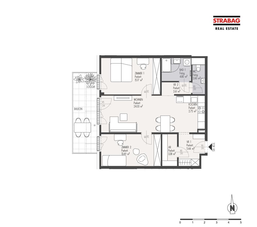 Grundriss Top 93 — Mein:G — 3 Zimmer — 74,3 m² — 5. OG