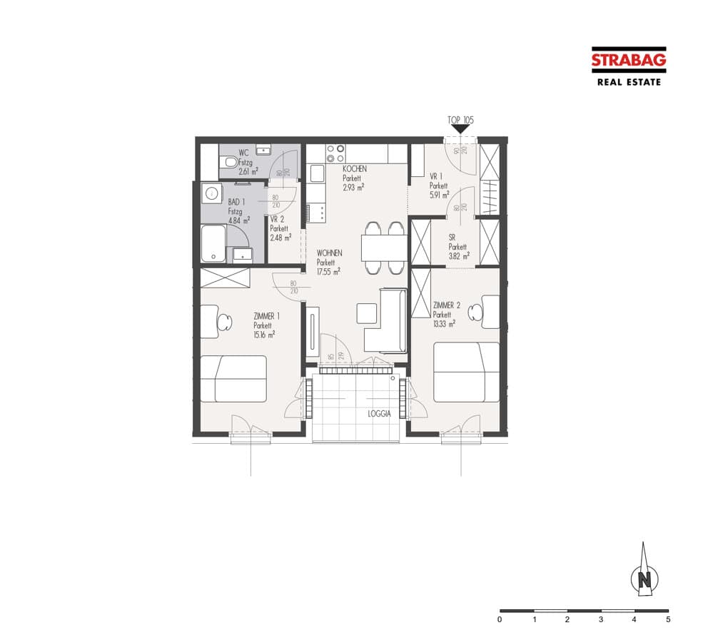 Grundriss Top 105 — Mein:G — 3 Zimmer — 68,6 m² — 5. OG
