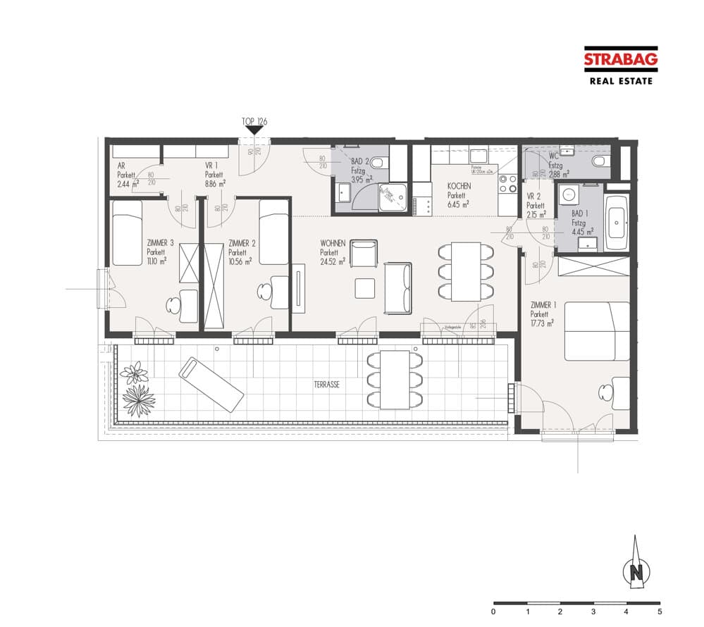 Floorplan Top 126 — Mein:G — 4 Rooms — 95.1 m² — 6. OG