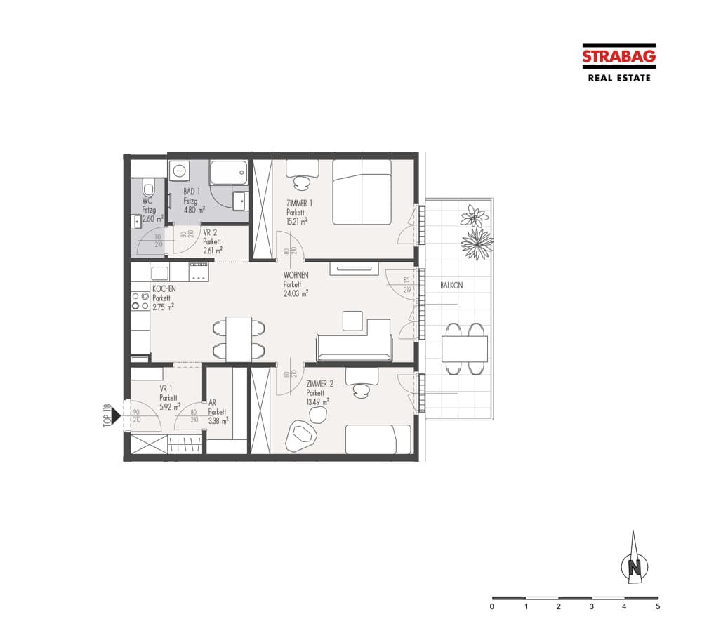 Grundriss Top 118 — Mein:G — 3 Zimmer — 74,8 m² — 6. OG
