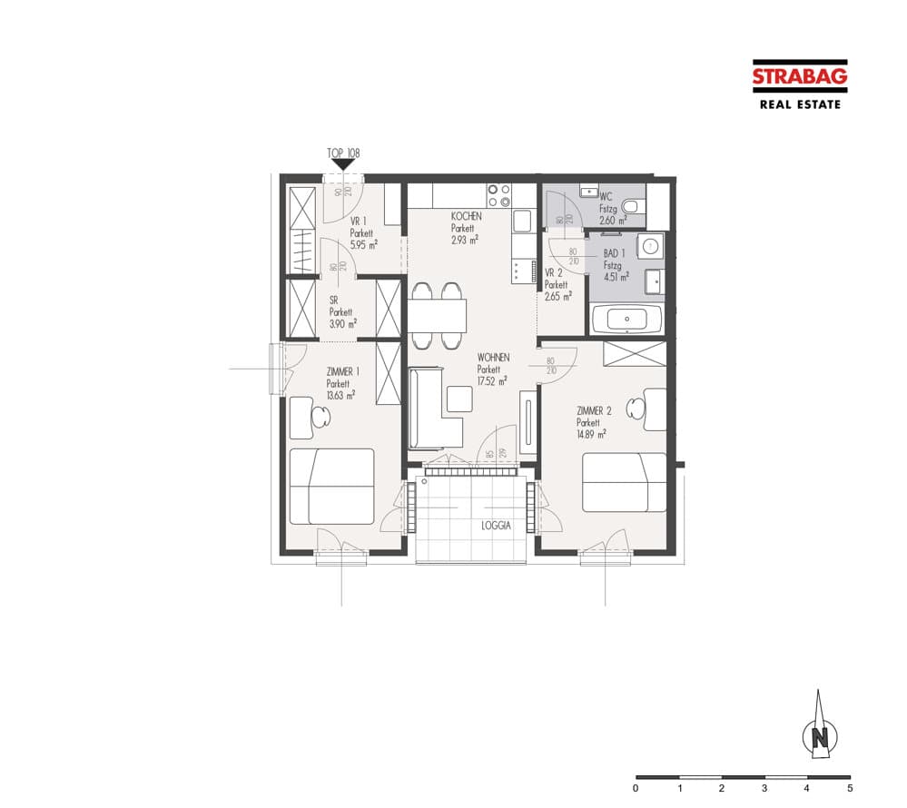 Floorplan Top 108 — Mein:G — 3 Rooms — 68.6 m² — 5. OG