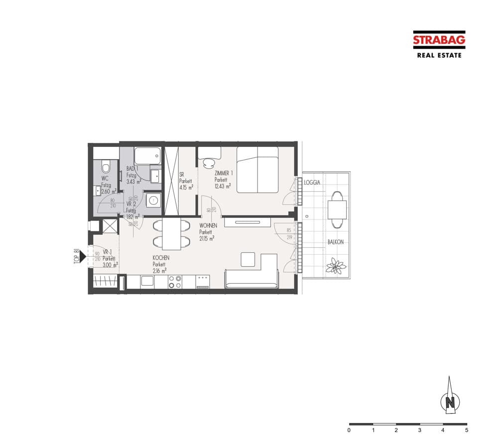 Grundriss Top 81 — Mein:G — 2 Zimmer — 50,7 m² — 4. OG