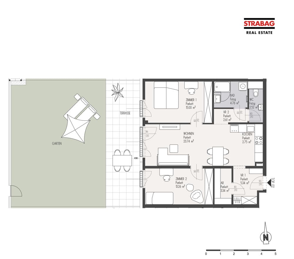 Grundriss Top 2 — Mein:G — 3 Zimmer — 73,3 m² — EG