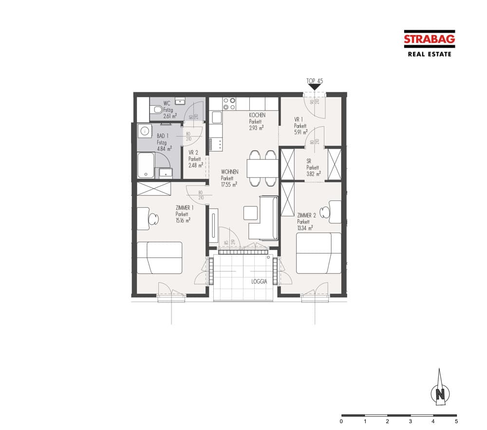 Grundriss Top 45 — Mein:G — 3 Zimmer — 68,6 m² — 2. OG