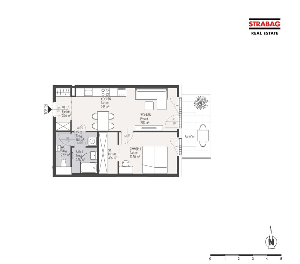 Grundriss Top 121 — Mein:G — 2 Zimmer — 51,1 m² — 6. OG