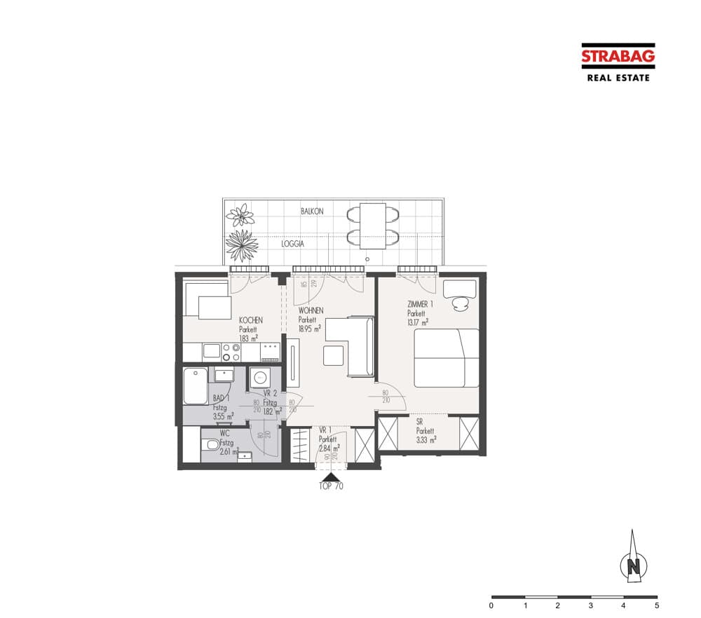 Grundriss Top 70 — Mein:G — 2 Zimmer — 48,1 m² — 3. OG
