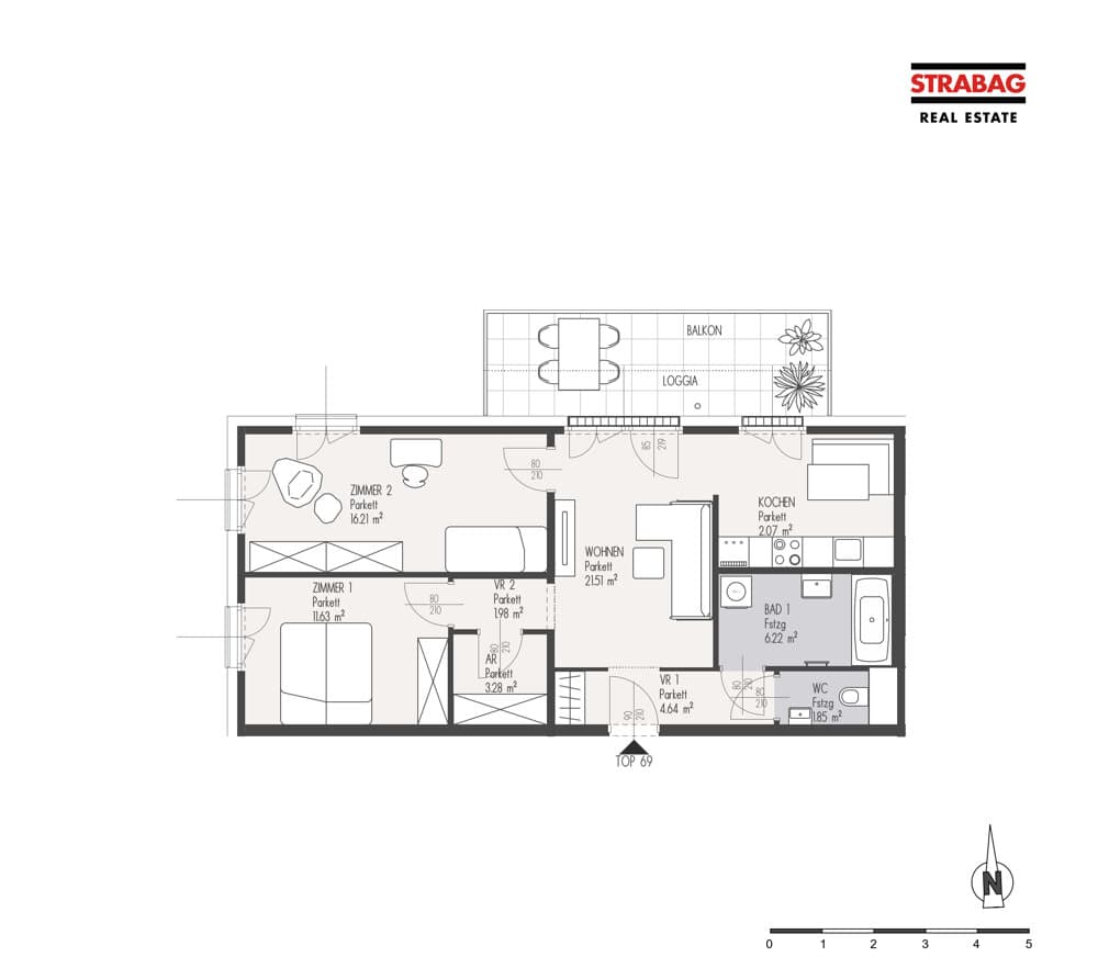 Grundriss Top 69 — Mein:G — 3 Zimmer — 69,4 m² — 3. OG