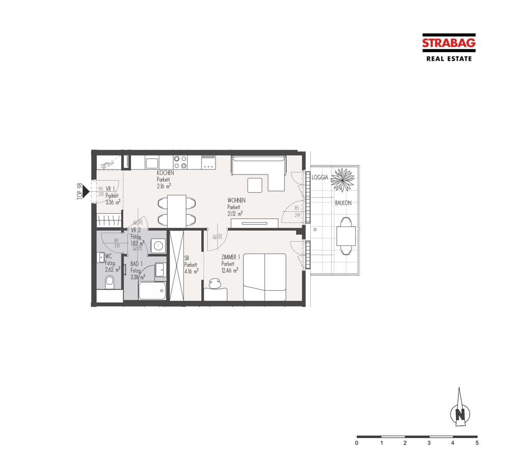 Grundriss Top 98 — Mein:G — 2 Zimmer — 51,1 m² — 5. OG