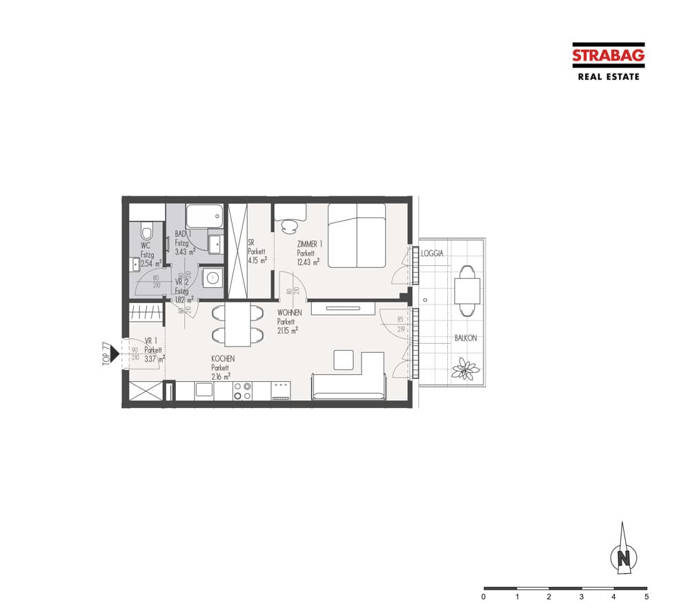 Grundriss Top 77 — Mein:G — 2 Zimmer — 51,1 m² — 4. OG