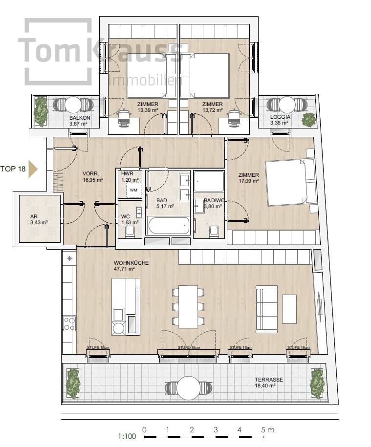 Grundriss Top 18 — MORE VIENNA — 4 Zimmer — 124,1 m² — DG