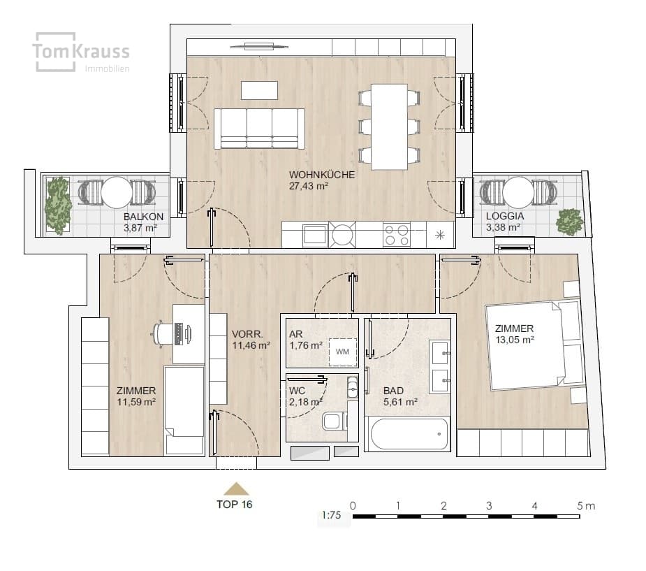 Grundriss Top 16 — MORE VIENNA — 3 Zimmer — 76,5 m²