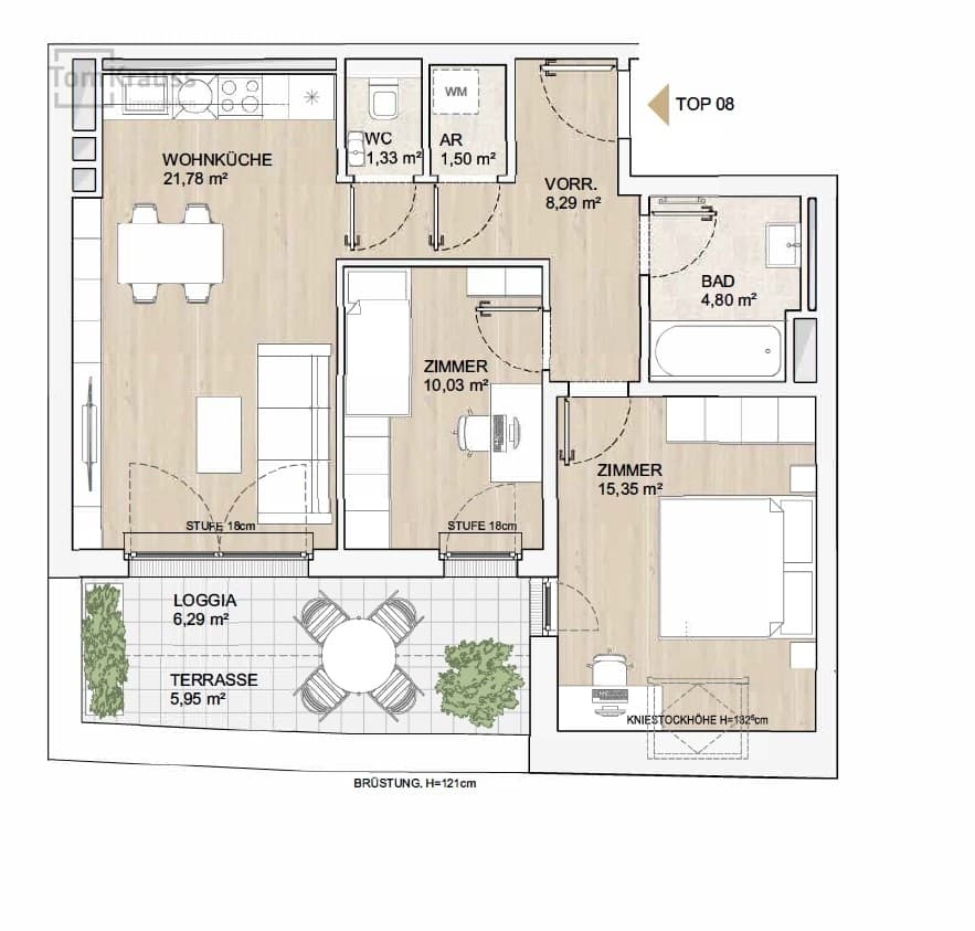 Grundriss Top 8 — MORE VIENNA — 3 Zimmer — 62,8 m²
