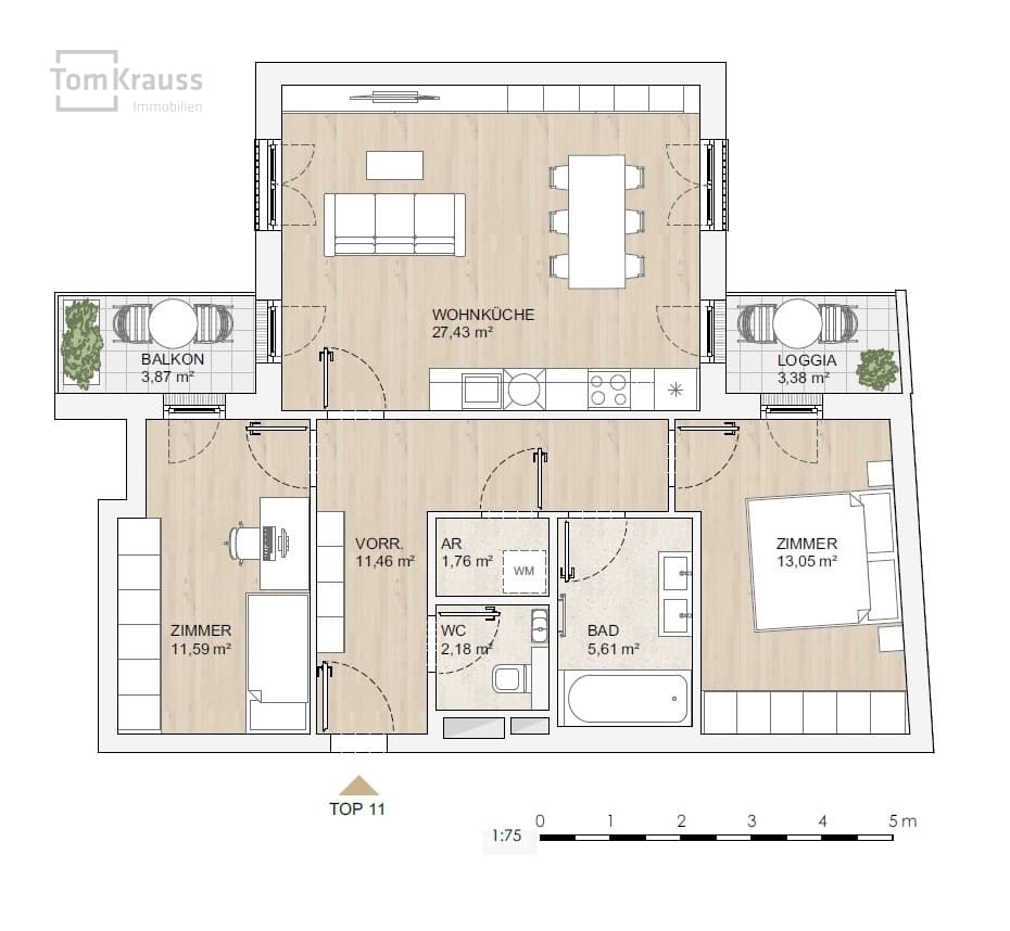 Floorplan Top 11 — MORE VIENNA — 3 Rooms — 76.5 m²