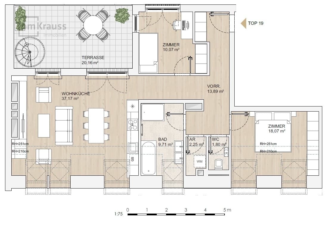 Grundriss Top 19 — MORE VIENNA — 3 Zimmer — 93 m² — DG