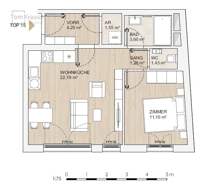 Floorplan Top 15 — MORE VIENNA — 2 Rooms — 45.4 m²