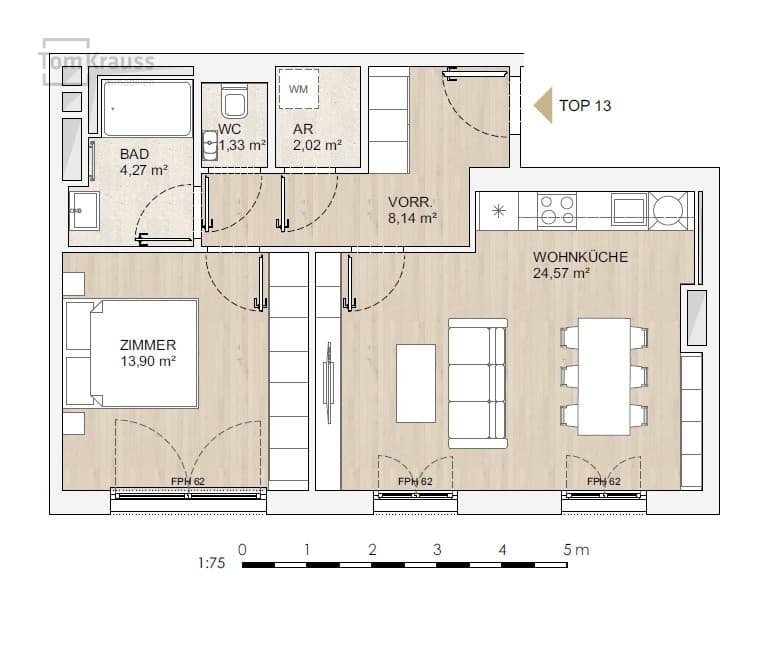 Grundriss Top 13 — MORE VIENNA — 2 Zimmer — 54,2 m²