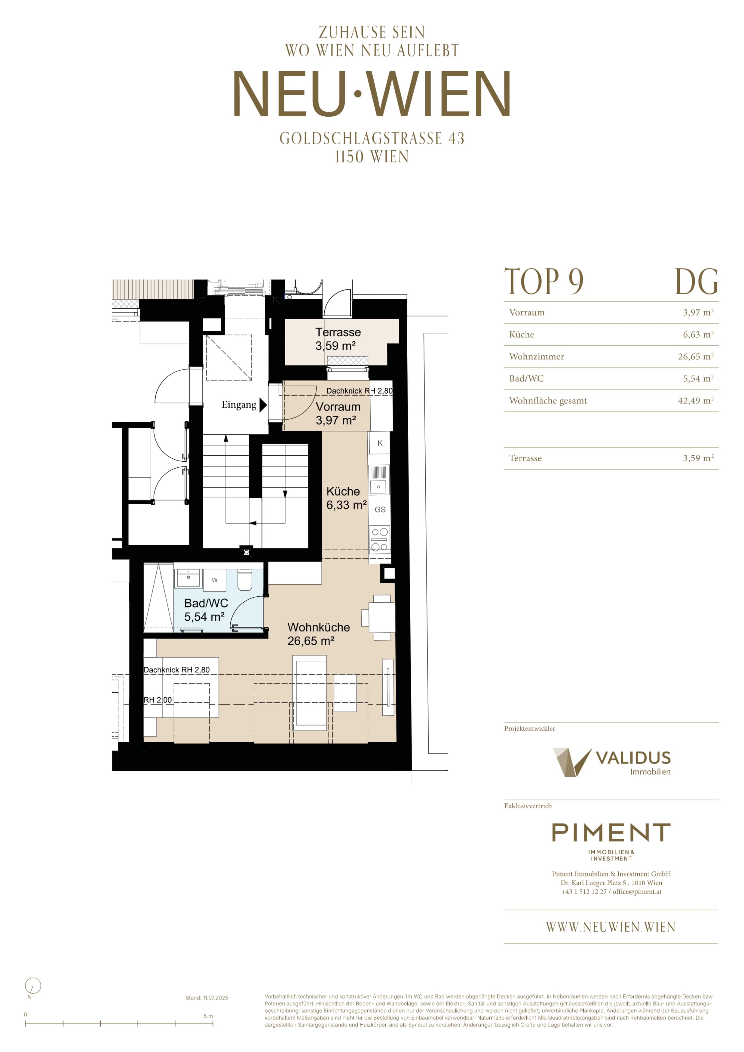 Grundriss Top 9 — NEU WIEN — 1 Zimmer — 42,5 m² — DG