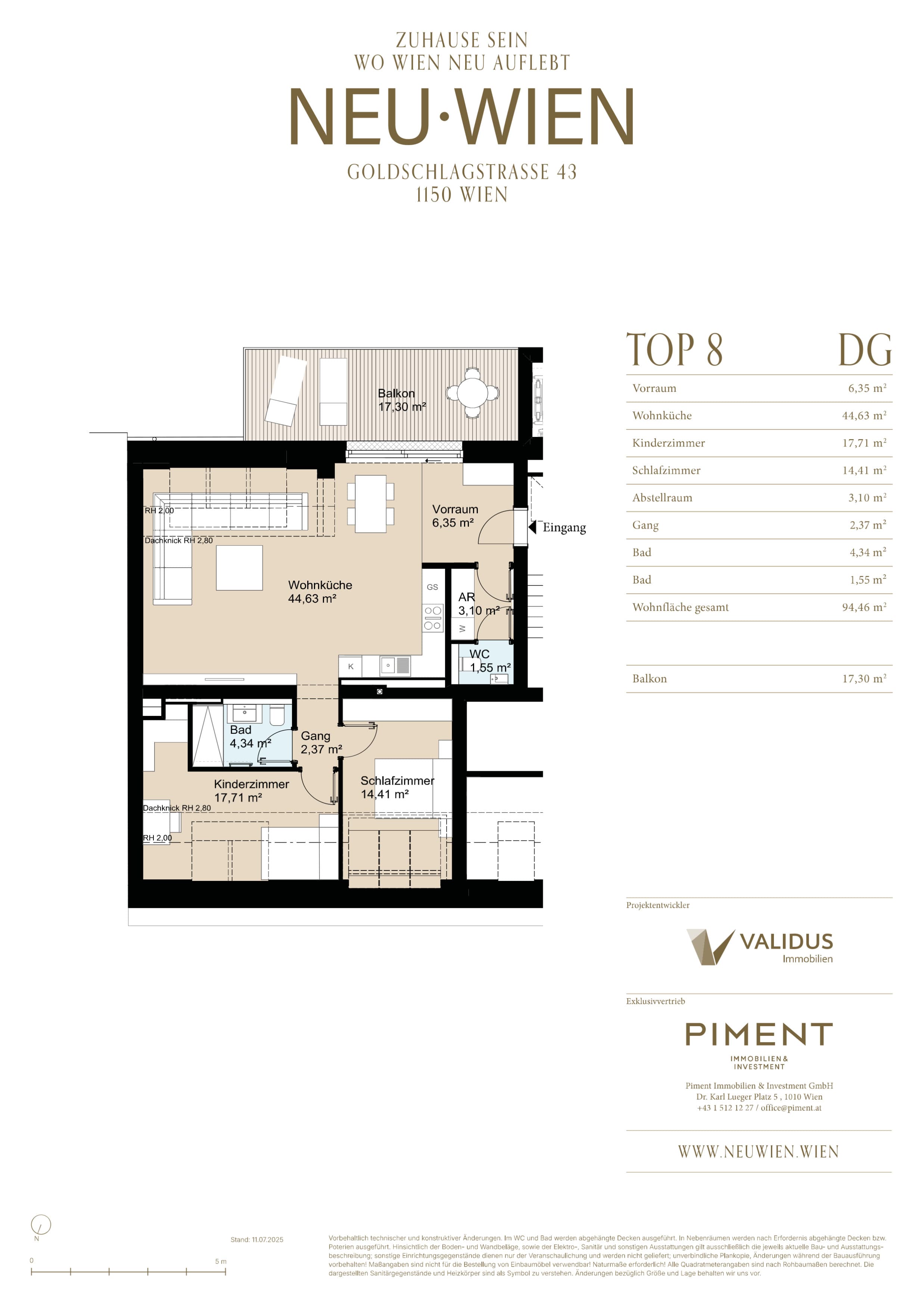 Grundriss Top 8 — NEU WIEN — 3 Zimmer — 94,6 m² — DG