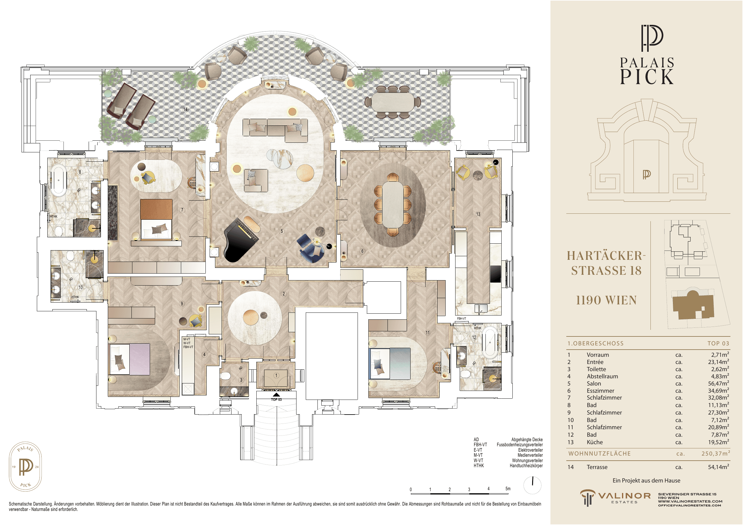 Grundriss Top 3 — Palais Pick — 5 Zimmer — 250 m² — 1. OG (Beletage)