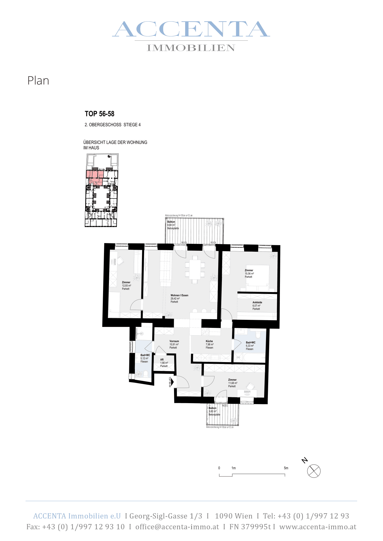 Floorplan Top 56-58 — Paulus 5 — 4 Rooms — 107.9 m² — 2. Etage
