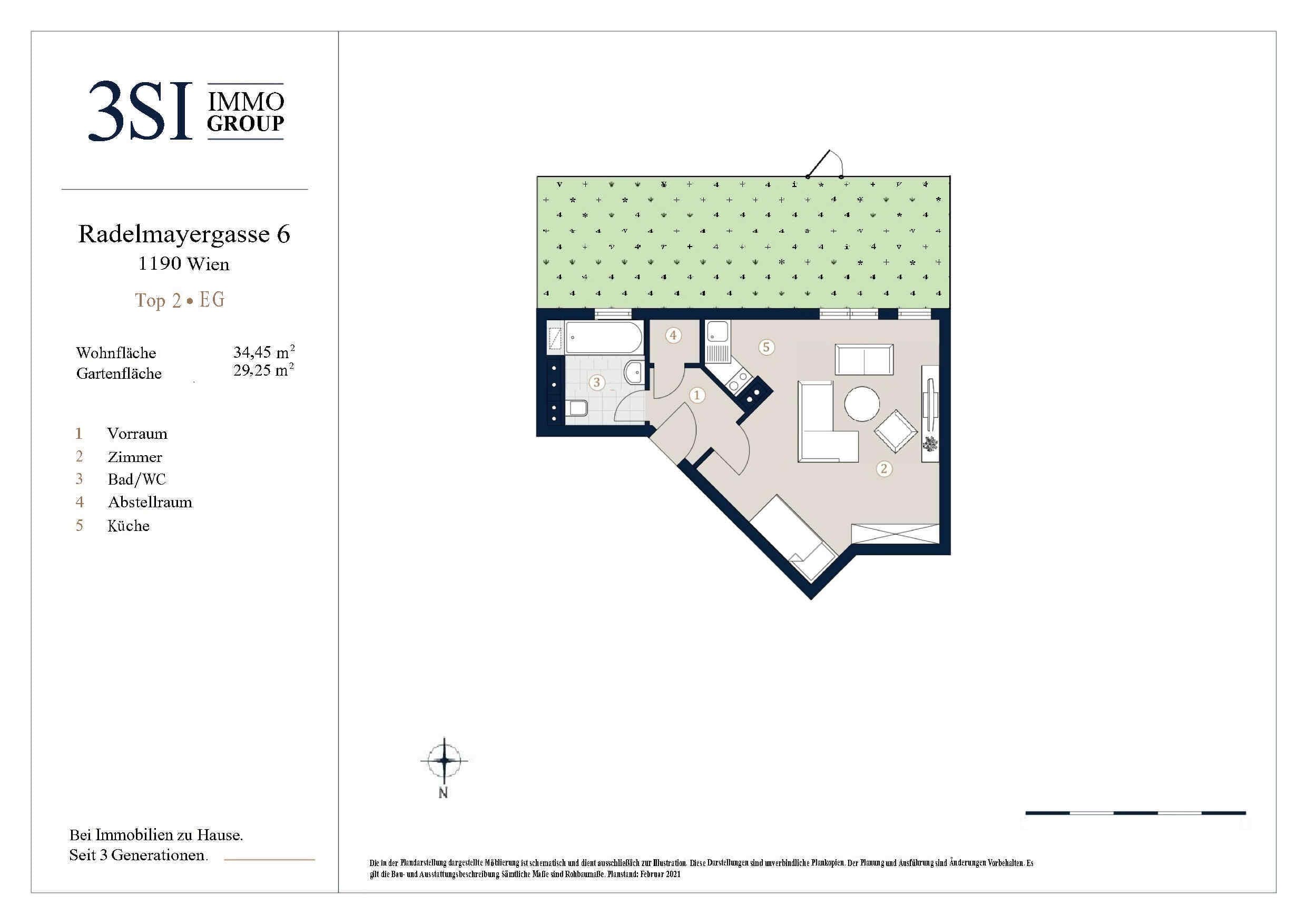 Grundriss Top 2 — Radelmayergasse 6 — 1 Zimmer — 34,5 m² — EG