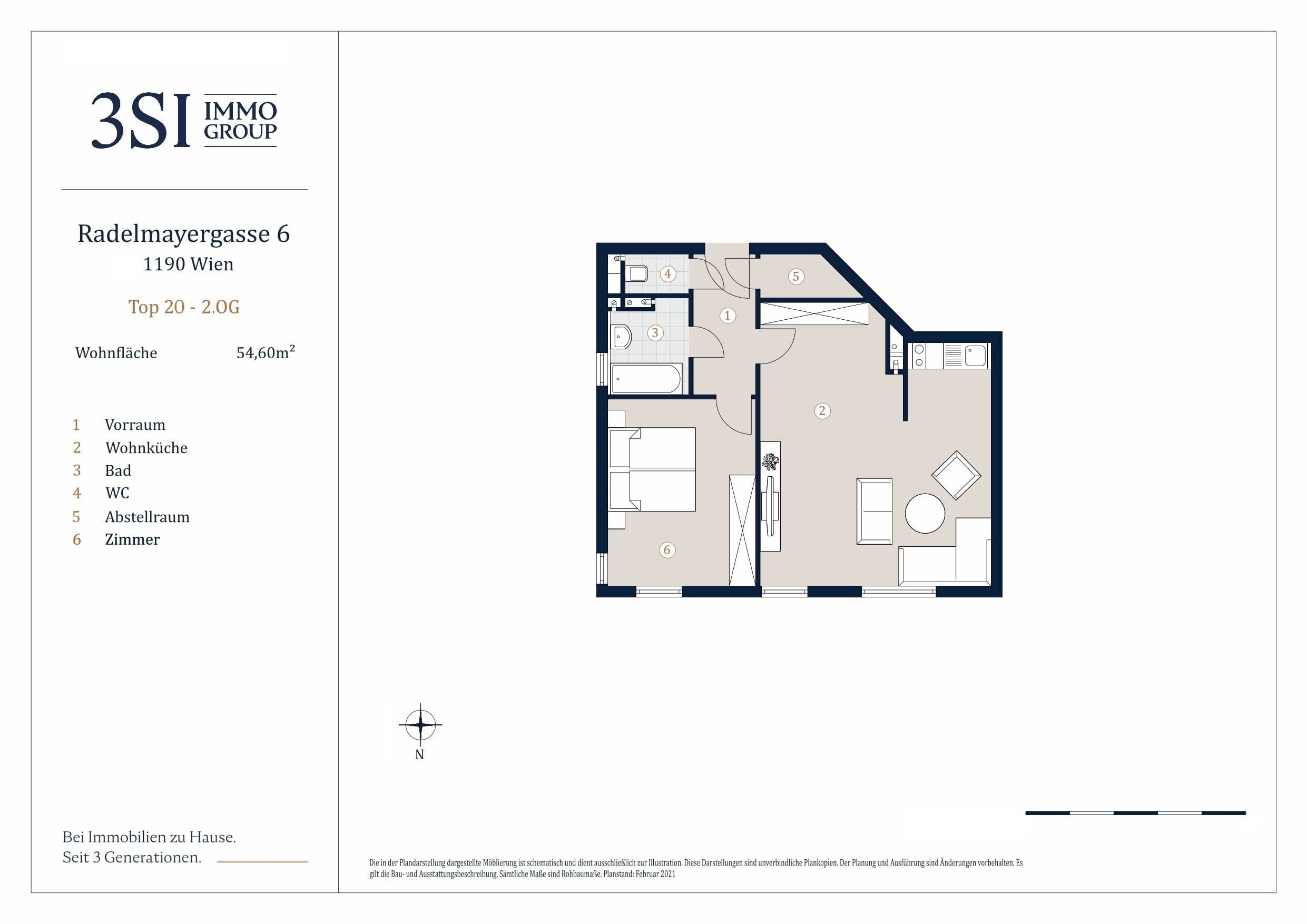 Grundriss Top 20 — Radelmayergasse 6 — 2 Zimmer — 54,6 m² — 2. OG