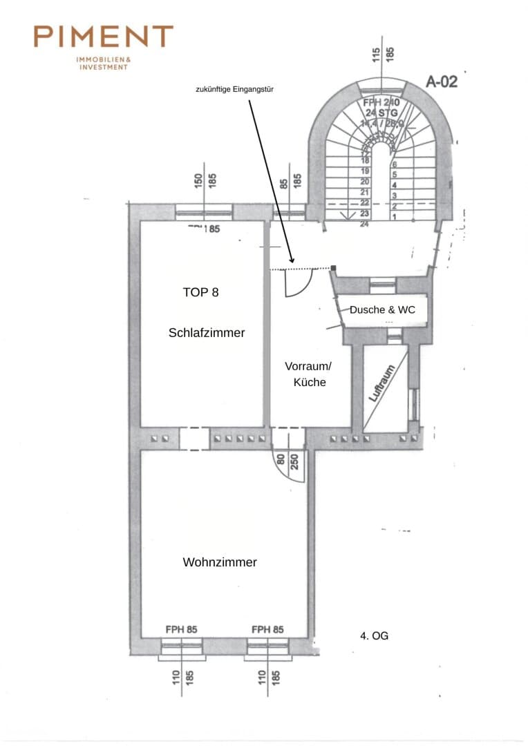 Grundriss Top 8 — Raffaelgasse 4 — 2 Zimmer — 48,7 m² — 2. OG