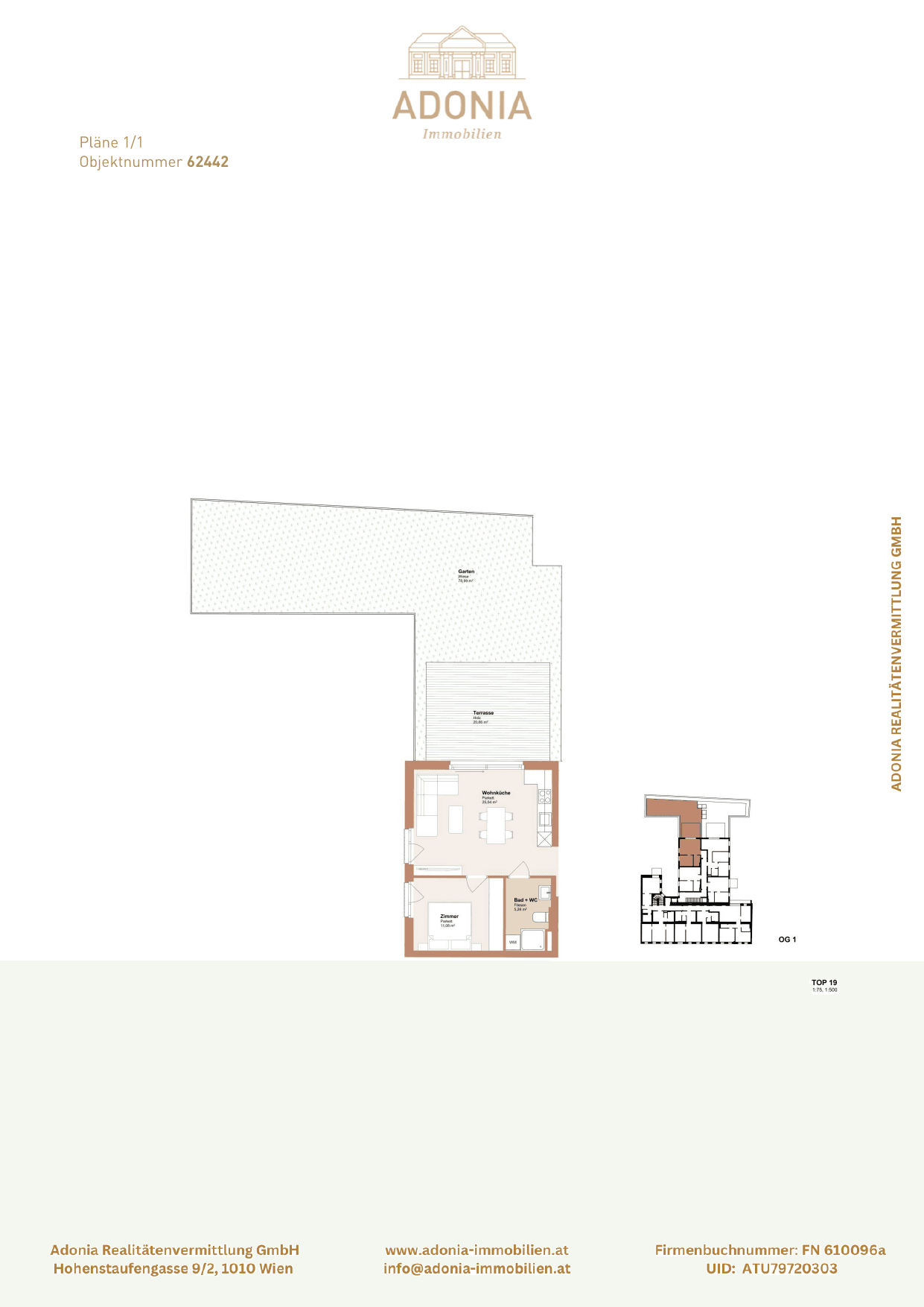 Grundriss Top 19 — Redtenbachergasse 43 — 2 Zimmer — 44,7 m² — 1. OG