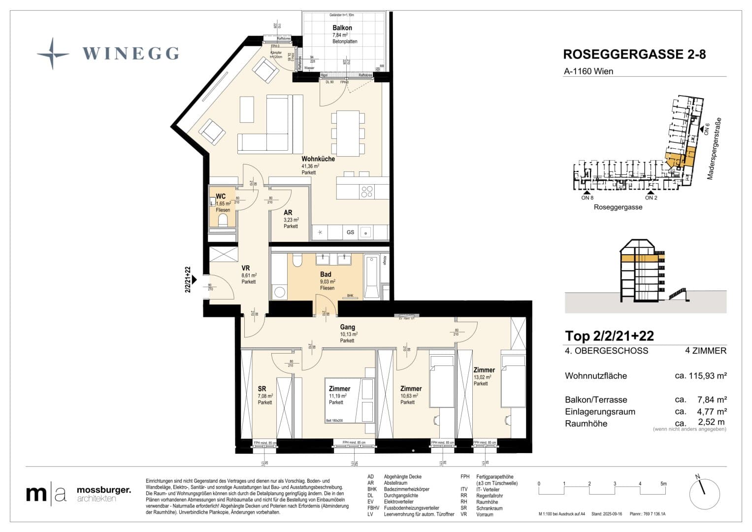Grundriss Top 2/2/21+22 — Grand Garden — 4 Zimmer — 115,9 m² — 4. Etage